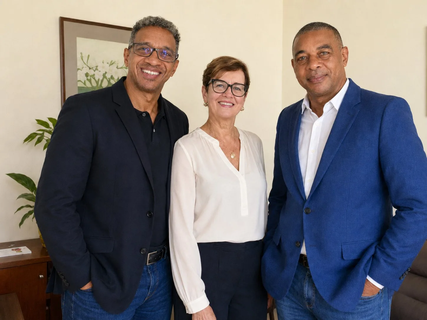 Rogi, Maria José e Ricardo — sócios da 4 Elementos Corretora de Seguros